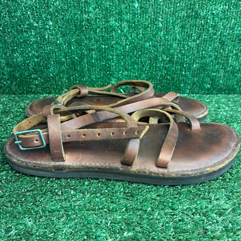 Piper Sandals Jennifer Leather Strappy Buckle Boho Flats Brown Womens Size 8